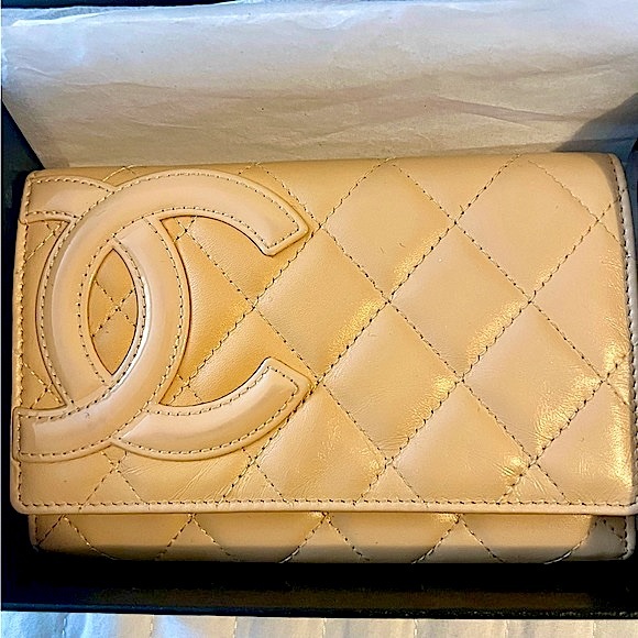 CHANEL Calfskin Quilted Cambon CC Bifold Wallet, Beige - Picture 1 of 9